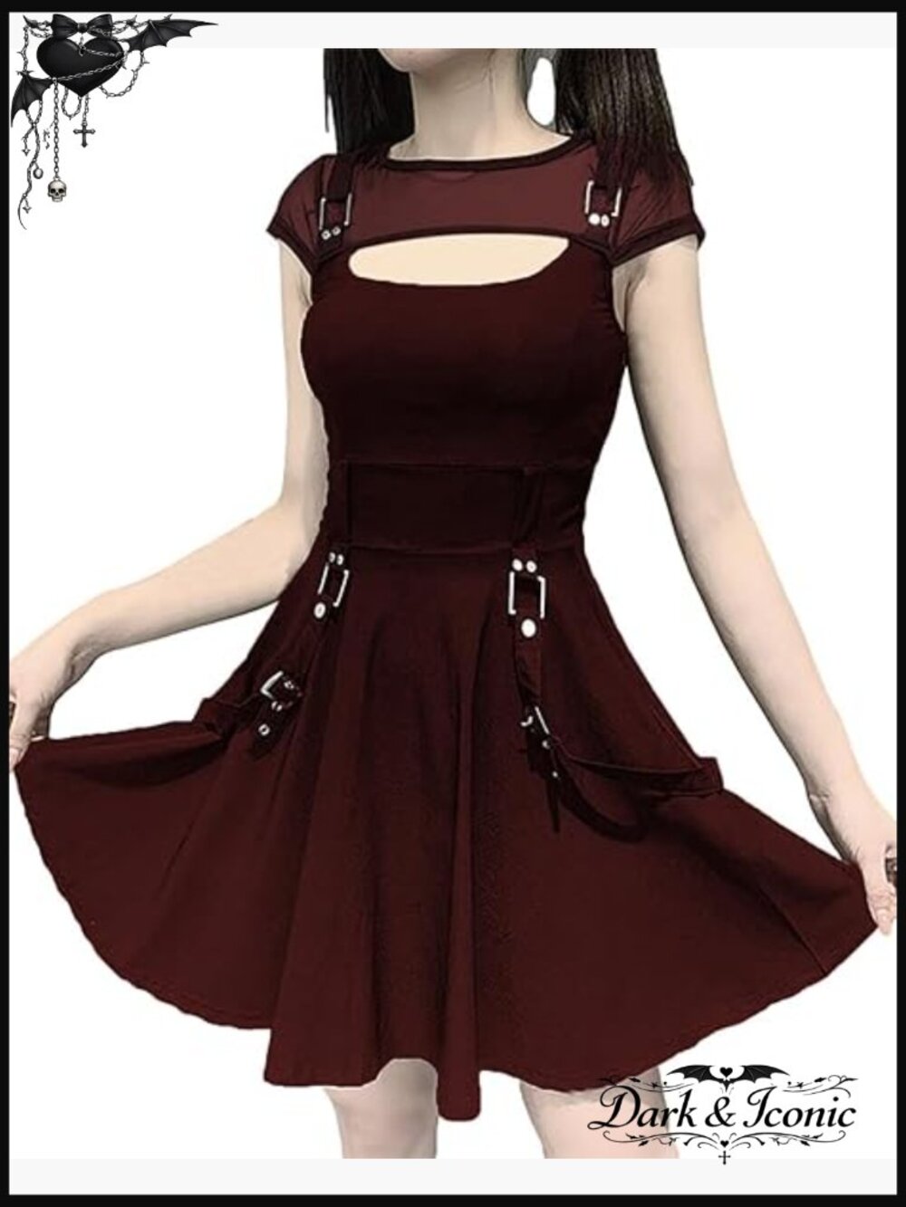 Women's Sleeveless Halter Mini Dress Y2K Emo Gothic Grunge Clubwear